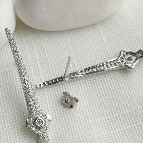 New ART DECO sterling silver cz long earrings - Picture 3 of 7